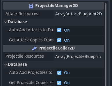 Database implementation on ProjectileCallers and ProjectileManagers